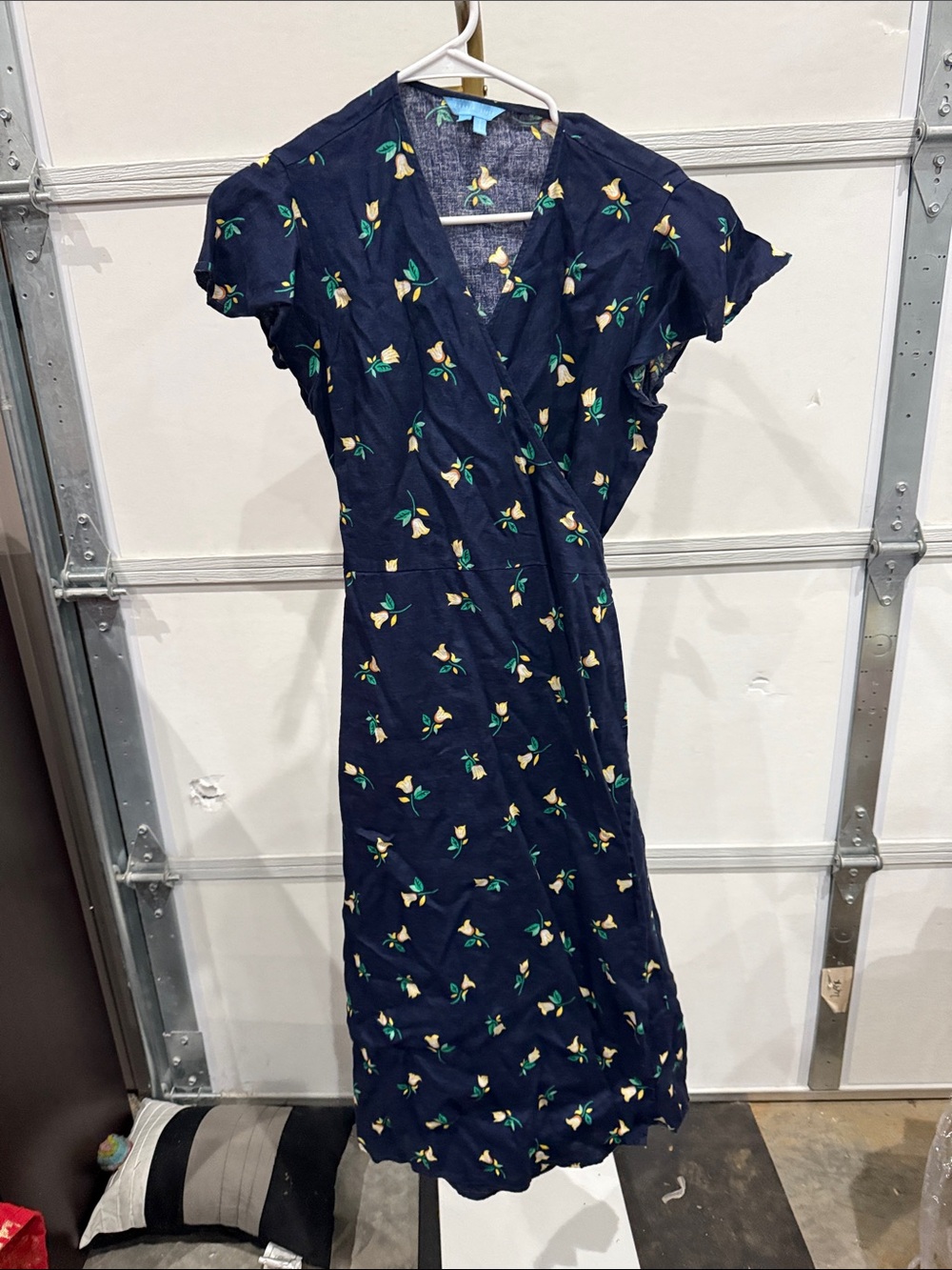 Draper James Navy Wrap Midi Dress with Yellow Floral Print